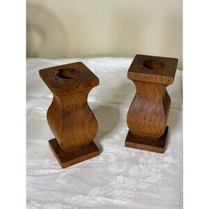 Vintage Cottagecore Handmade Wood Taper Candle Holders Farmhouse Set of 2 Oak?